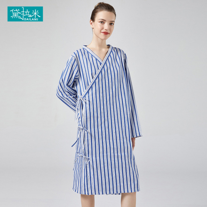 Hospital Gown Women's Tie-Up Long Gown Easy-to-Wear and Take-off Nursing Gown for Hospital Patients Male Pure Cotton Patient Clothes