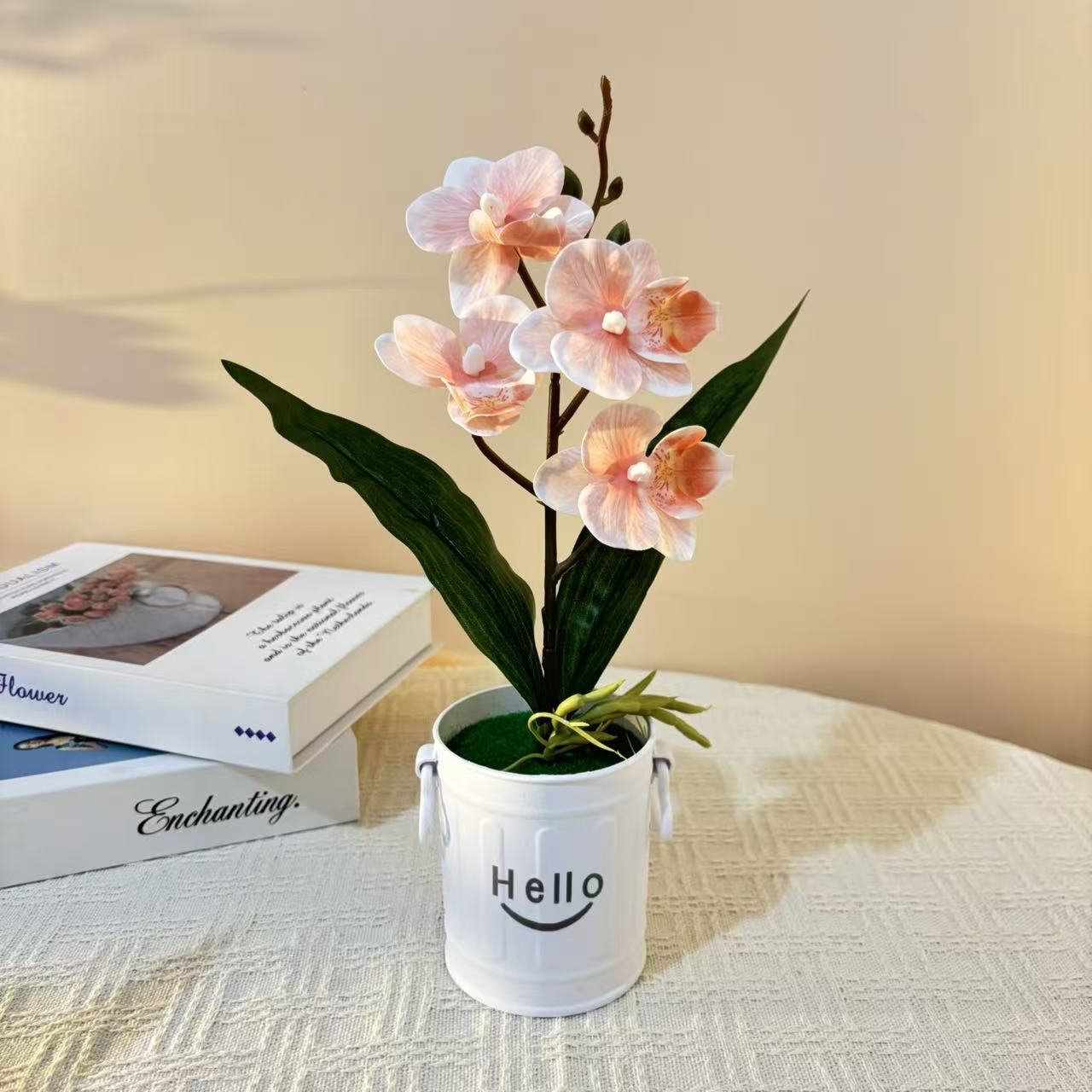 Fabricantes de simulación de cuatro mariposa orquídea recta Hello bonsai sala de estar balcón decoración de flores falsas de plástico maceta