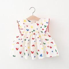Summer 2023 New Full-Body Colorful Small Heart Fly Sleeve Dress for Girls - Korean Version Cotton Dress