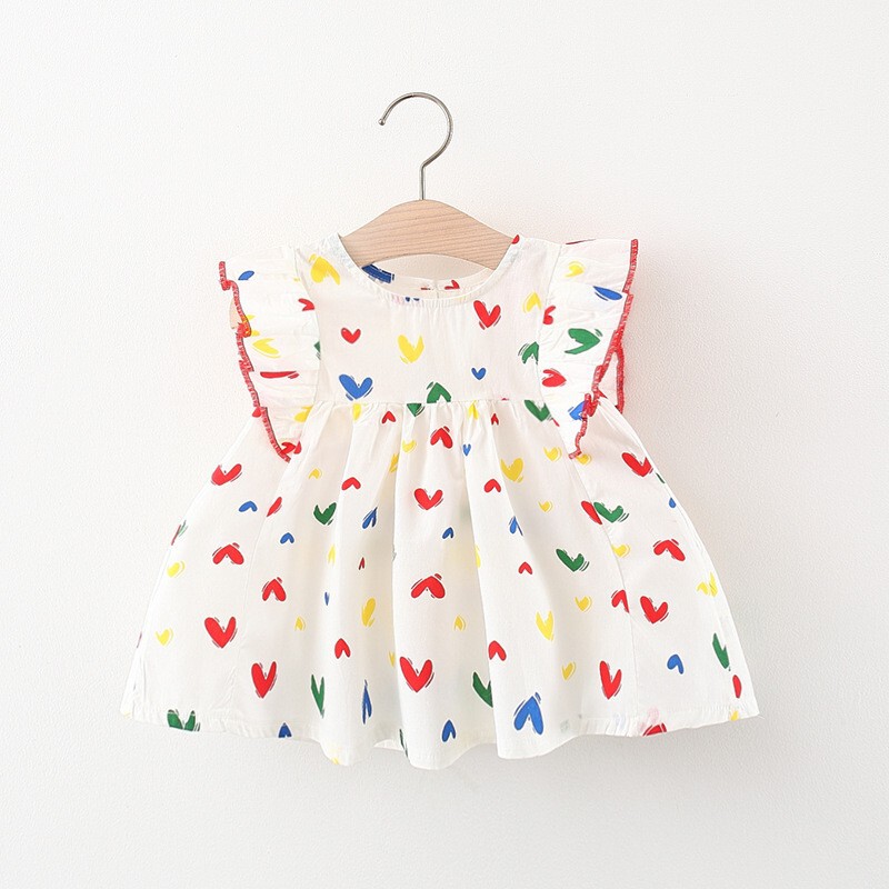 1423 Summer New Full-length Colorful Small Love Flying Sleeve Dress Girls Dress Korean Cotton Small Dress 1423 Summer New Full-length Colorful Small Love Flying Sleeve Dress Girls Dress Korean Cotton Small Dress