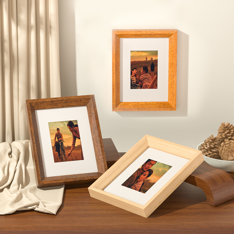 Simple Wooden Wedding Photo Collage Picture Frame Decoration Creative Wall Hanging Desktop Photo Frame Mirror Frame New Chinese Style