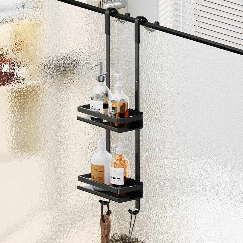 304 Stainless Steel Shower Room Rack Bathroom Non-perforated Wall-mounted Storage Rack Bathroom Glass Door Hanger