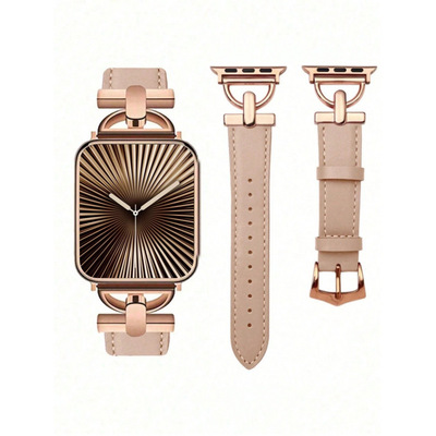 海外仓 Watch Accessories Tools 字母玫瑰金金属装饰软皮卡其色|ru