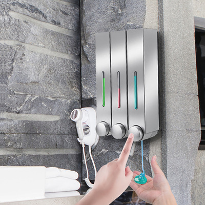 新款酒店手动挂壁式塑料皂液器家用洗手液沐浴露洗发露瓶单双三头