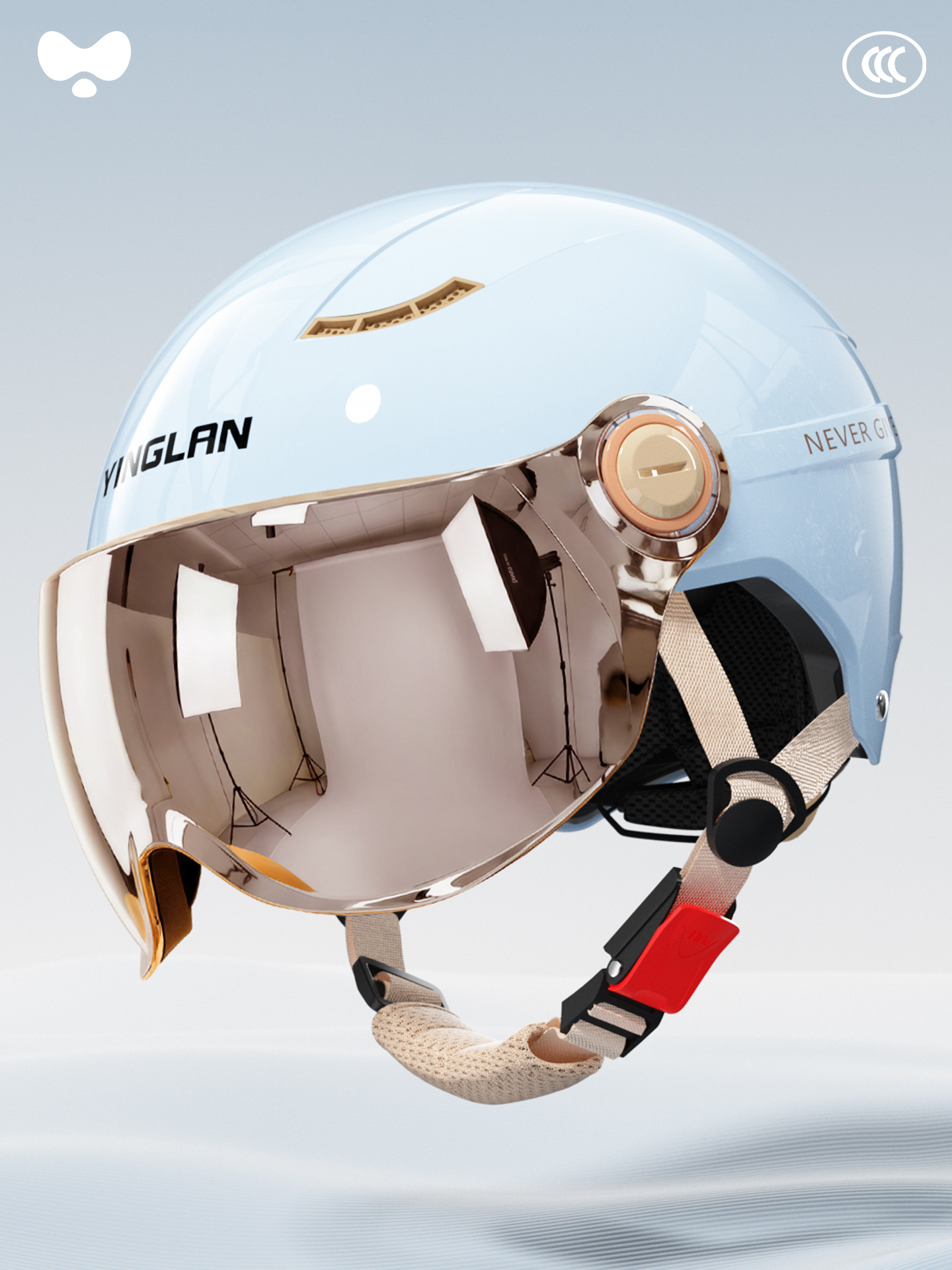 Helmet Electric Vehicle — Universal Motosiklet kaskı (dəbilqə) - 3c-azure-blue-electroplated-short-mirror-new-national-standard-class-a