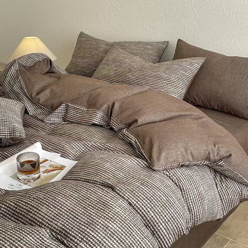 Luxurious Washed Cotton Duvet Cover Set Four Piece Bedding Suite_voghion.com