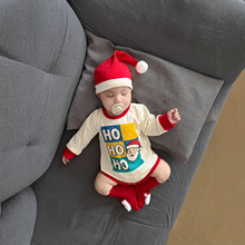 25跨境新款春秋婴儿连体衣ins圆领圣诞节主题爬服套装长袖包屁衣