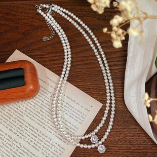 Round bright baby beads Shi home pearl clavicle chain high carbon simulation diamond pendant