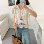 V领2025新款蕾丝镂空网衫刺绣罩衫上衣沙滩度假披肩防晒衣夏季