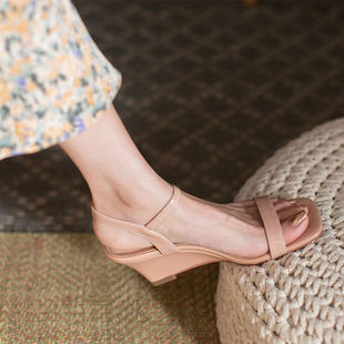 Trendy Wedge Sandals for Petite Women 2025 Summer New Versatile Soft Leather Open-Toe Roman High Heels