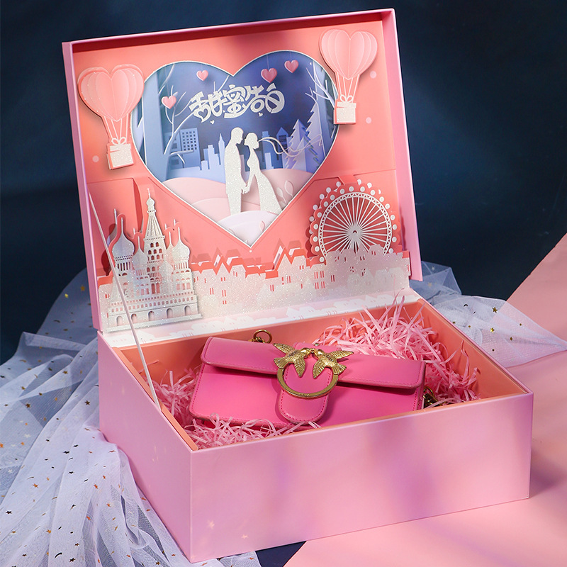 En stock caja tridimensional creativa caja de regalo Rosa Día de San Valentín caja de regalo Qixi para niñas caja de embalaje de cosméticos