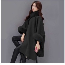 速卖通欧美大码女装毛呢外套秋冬季新款保暖亚马逊时尚毛领大衣女