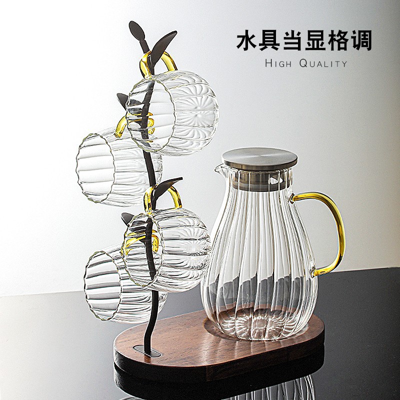 耐热玻璃冷水壶冷饮果汁宽条纹泡茶壶 高硼硅透明大容量凉水壶