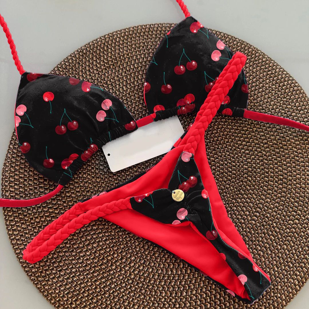 Polyester Fabric Type Women's Stripe Flower Leopard 2 Pieces Set Bikinis Swimwear