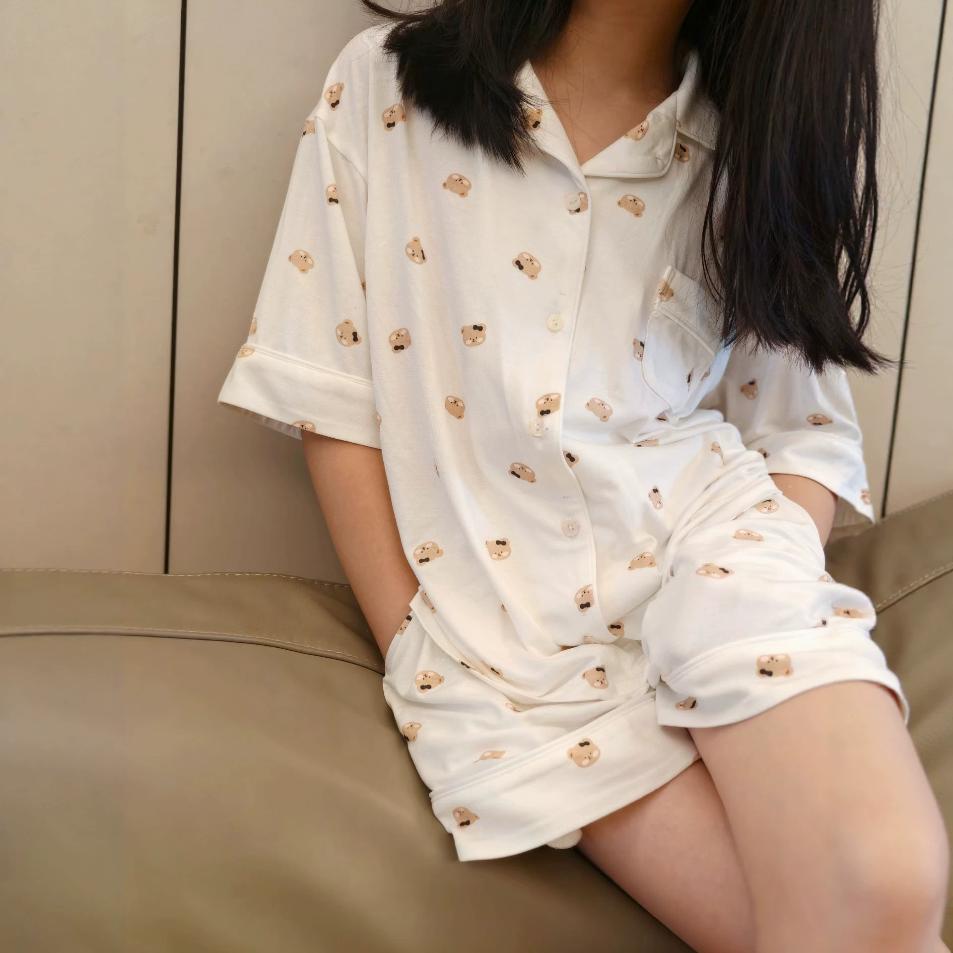 2026SS春夏 儿童新款  两色 全棉 莫代尔 小熊满印 家居服 套装
