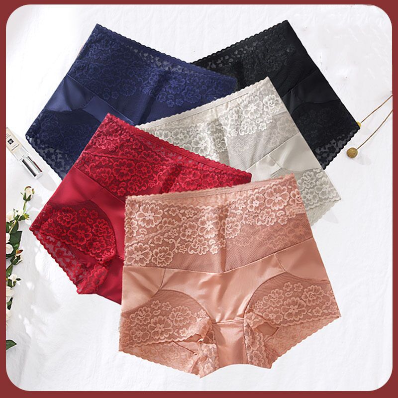 蕾丝高腰内裤女纯棉收腹提臀夏季女士情调性感无痕中腰薄款短裤惑