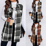 欧美格纹无袖马甲跨境外贸秋冬亚马逊ins风时尚宽松女装毛呢外套