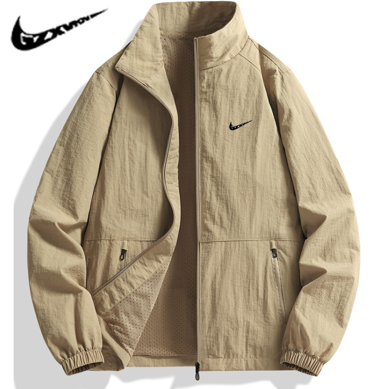 2025 Spring and Summer Outdoor Breathable Mesh Casual Sports Jacket Men's Three-proof Thin Cardigan Clothes with Vertical Collar Men's Windbreaker