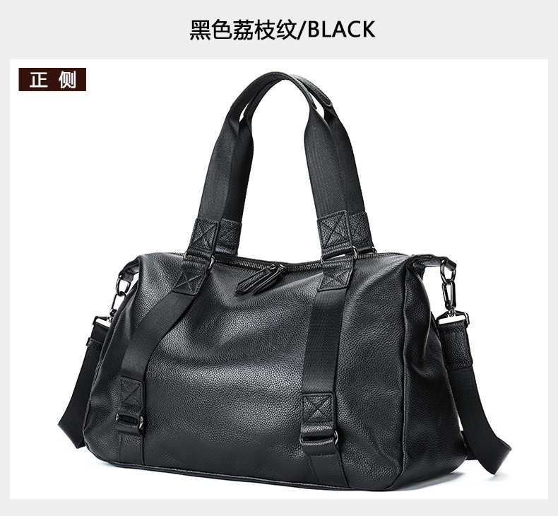 Túi du lịch nam da bò thật , túi xách tay đựng đồ thể thao, hành lý 20–35L — Màu đen vân vải chi tiết 28