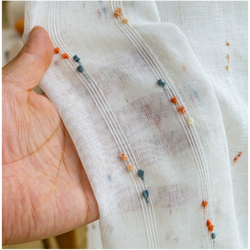 Retro arco iris frijol de azúcar lino cascada opaca sala de estar lino cortina cortina productos al por mayor