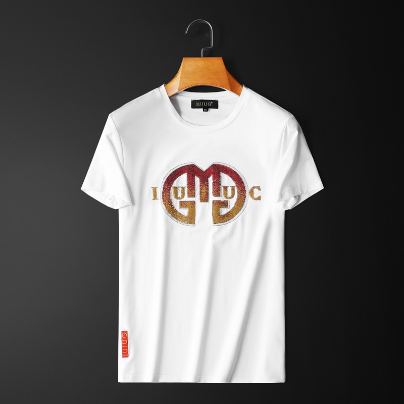 T-shirt à manches courtes pour hommes, marque de mode, personnalisé, coupe cintrée, artisanat à paillettes, polyvalent, demi-manches fines, nouvelle collection été 2023_voghion.com