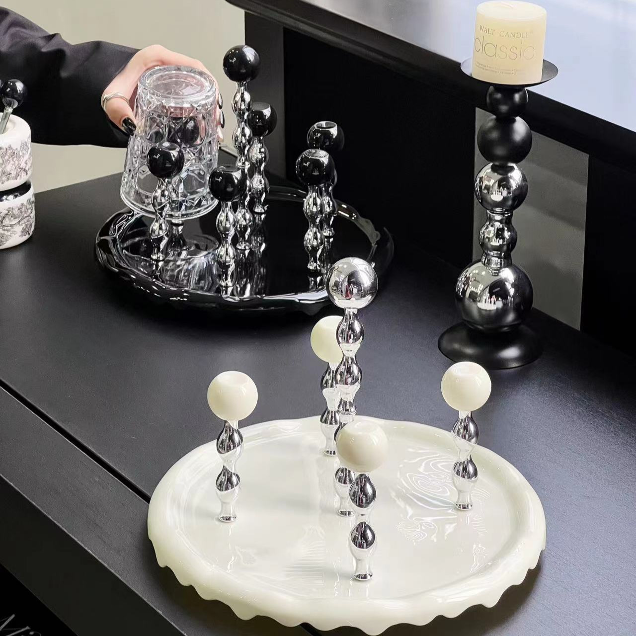 Cream rotating glass holder, tea set, dustproof drying rack, storage system
