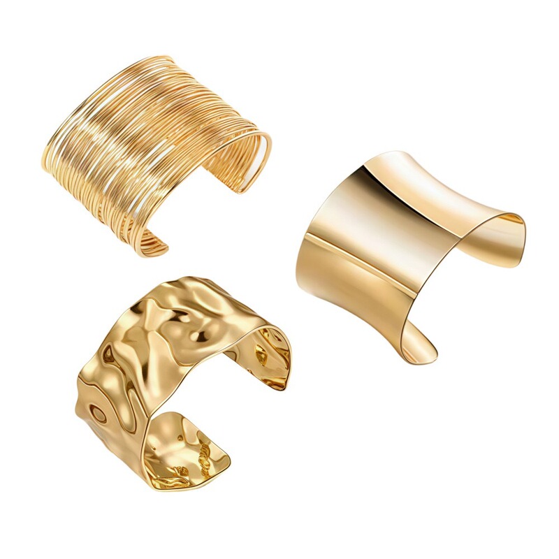 European and American Cross-Border Popular Hand Jewelry Wide Bracelet C-Shaped Opening Smooth Bracelet Metal High-End Exaggerated Multi-Layer Bracelet