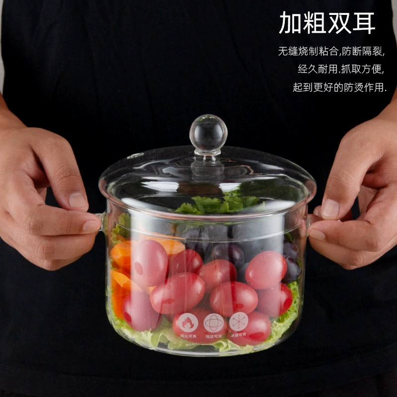 White double -ear soup pot glass double -ear soup pot porridge boiled water pot Minghuo household transparent glass double ear pot