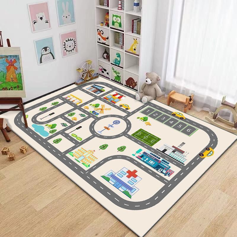 Household Crystal Velvet Living Room Floor Mat Children's Cartoon Traffic Floor Mat Children's Living Room Climbing Mat Game Road Carpet