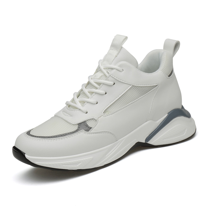 국경 간 높이 증가 남성 신발 8CM 레이스 업 흰색 신발 남성 두꺼운 밑창 보이지 않는 높이 증가 스포츠 및 캐주얼 신발 6CM 대외 무역