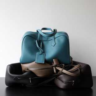 High-End Light Luxury First-Layer Cowhide Boston Genuine Leather Women's Bag Simple Bowling Armpit Bag Handheld Crossbody Bag
