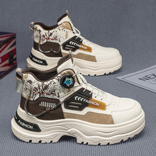 高板男鞋秋季户外运动休闲登山鞋男士旋转纽扣防滑低帮工装马丁靴