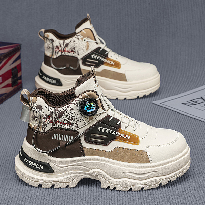 高板男鞋秋季户外运动休闲登山鞋男士旋转纽扣防滑低帮工装马丁靴