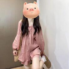 抽绳粉色防晒衬衫套装女夏2025新款减龄休闲时尚小众不撞款两件套