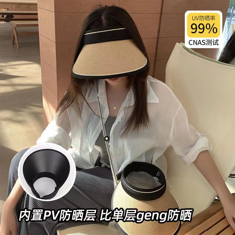 Women's Summer Straw Wide-Brimmed UV-Protective Foldable Sun Hat with Face-Shielding Design, Ideal for Cycling and Sun Protection