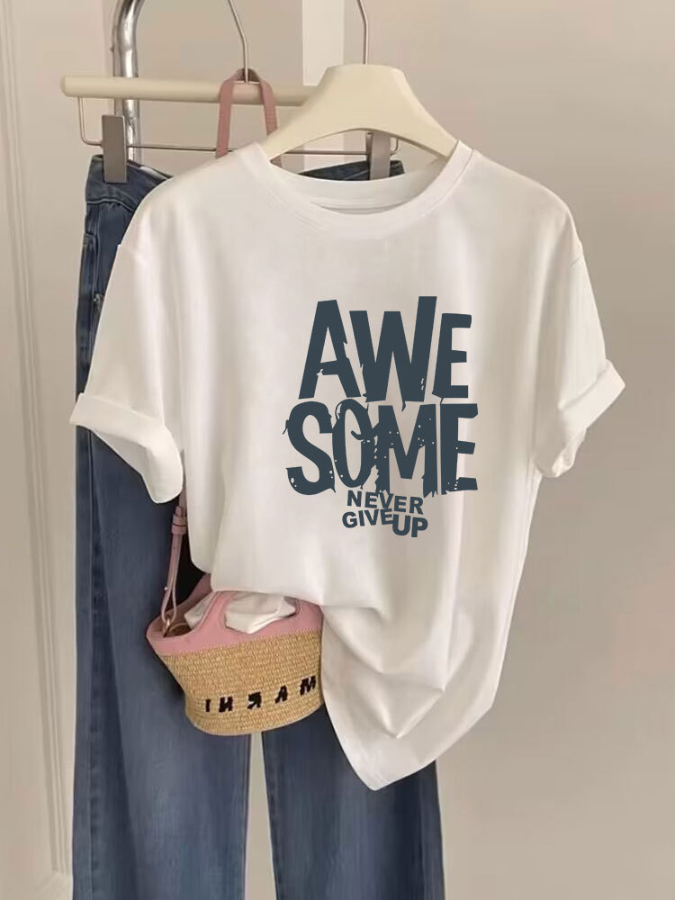2026 New Women's Fashion Right-Shoulder Pure Cotton Short-Sleeve T-Shirt, Korean Style, Trendy, Versatile, Age-Reducing, White Top for Summer