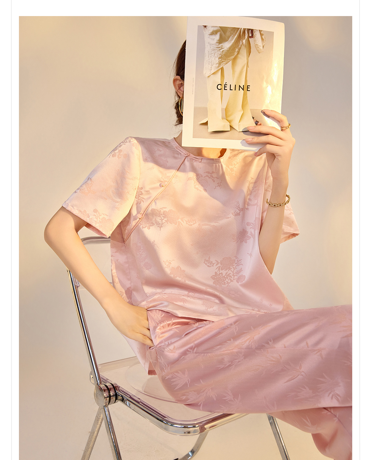 Áo thun nữ tay ngắn lụa tơ tằm jacquard trơn thiết kế đơn giản ZX M400 — Màu trắng chi tiết 19