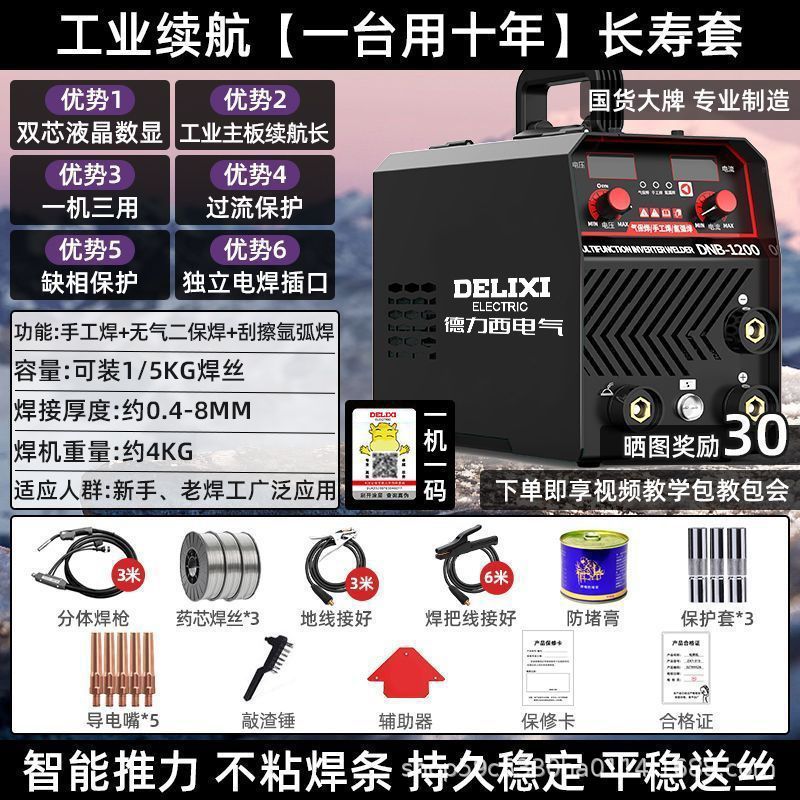 Delixi máquina de soldadura de dos garantías sin aire de tres vías 220v soldadura con protección de gas de alta potencia para el hogar conjunto completo de accesorios necesarios para la soldadura