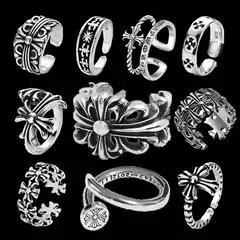 Crow Heart Open Ring Retro Trendy Fashion Unisex Couple Cross Ring Jewelry Source Factory