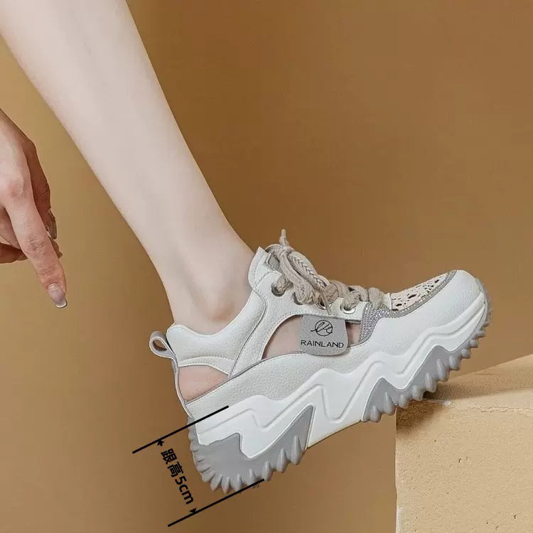 外贸跨境批发增高5CM老爹鞋女 2025春季新款百搭韩版厚底镂空凉鞋
