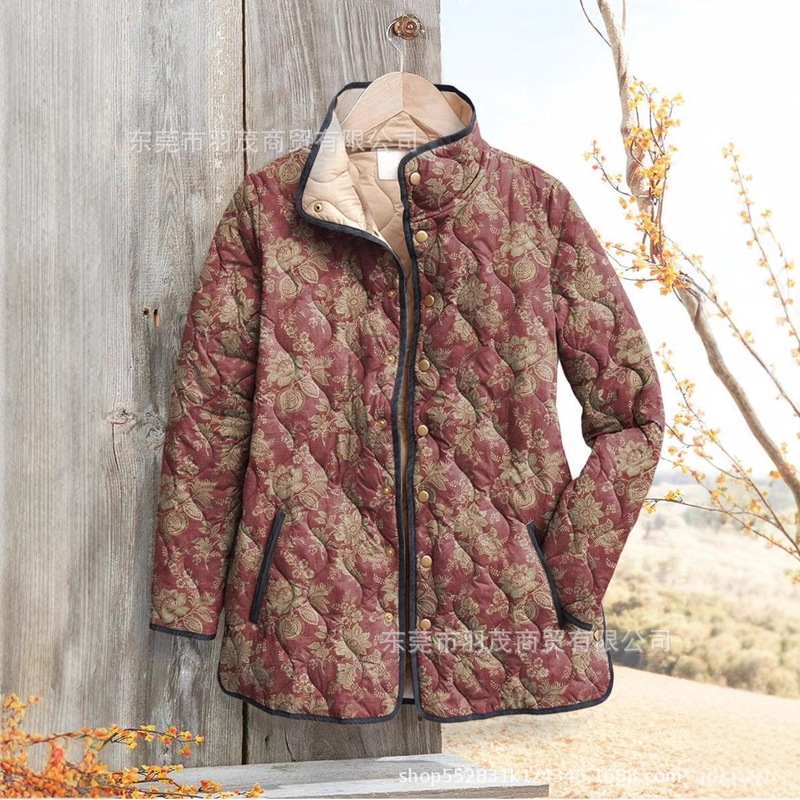 2025 Independent Station Autumn and Winter New Button Pocket Cotton Coat Plus Size Women's Art Stripesd Cotton Coat