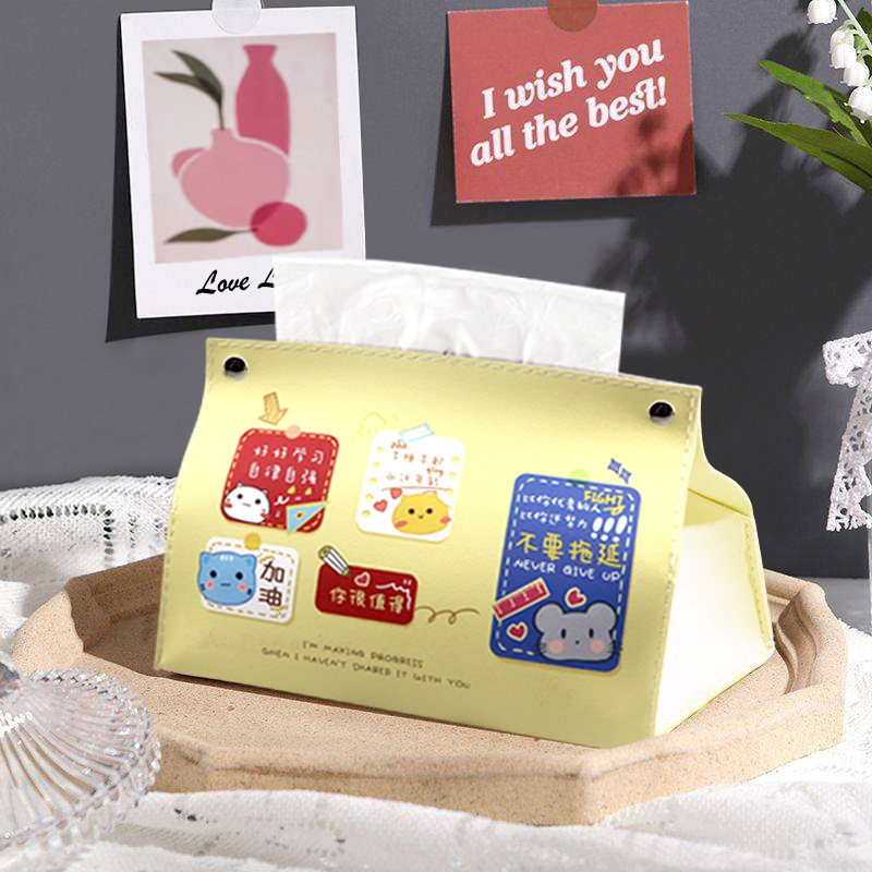 Caja de pañuelos de cuero con diseño de dibujos animados, bolsa de pañuelos para sala de estar, dormitorio, coche, almacenamiento creativo
