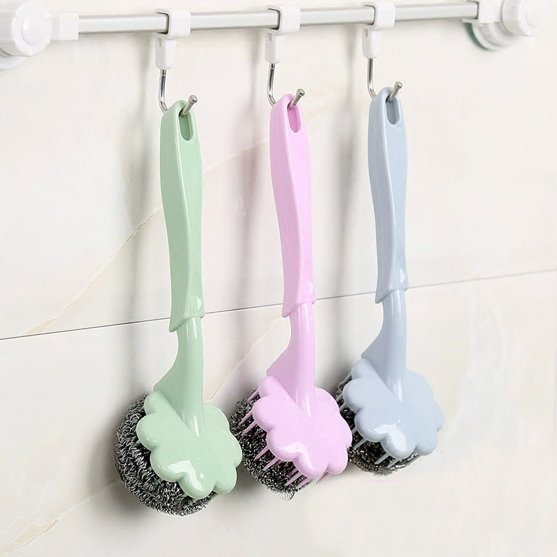 Шариковая щетка из стальной проволоки с длинной ручкой, щетка для мытья посуды в форме цветка сливы, щетка для мытья посуды из нержавеющей стали, шариковая щетка из стальной проволоки с ручкой, щетка для чистки шариковая щетка