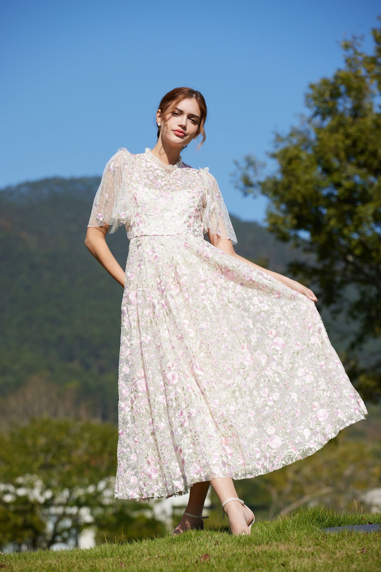 New Chinese-style Cheongsam Sweet And Elegant, Slimming, Floral Mesh Bridesmaid Dress, Party Dress_ecoleips.com