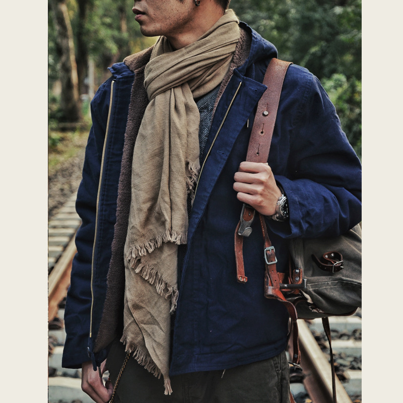 Ropa de trabajo retro de invierno ropa de algodón acolchado al aire libre N1 ropa de cubierta de moda forrada de lana engrosada ropa acolchada de algodón de los hombres abrigo de lana de cordero con capucha