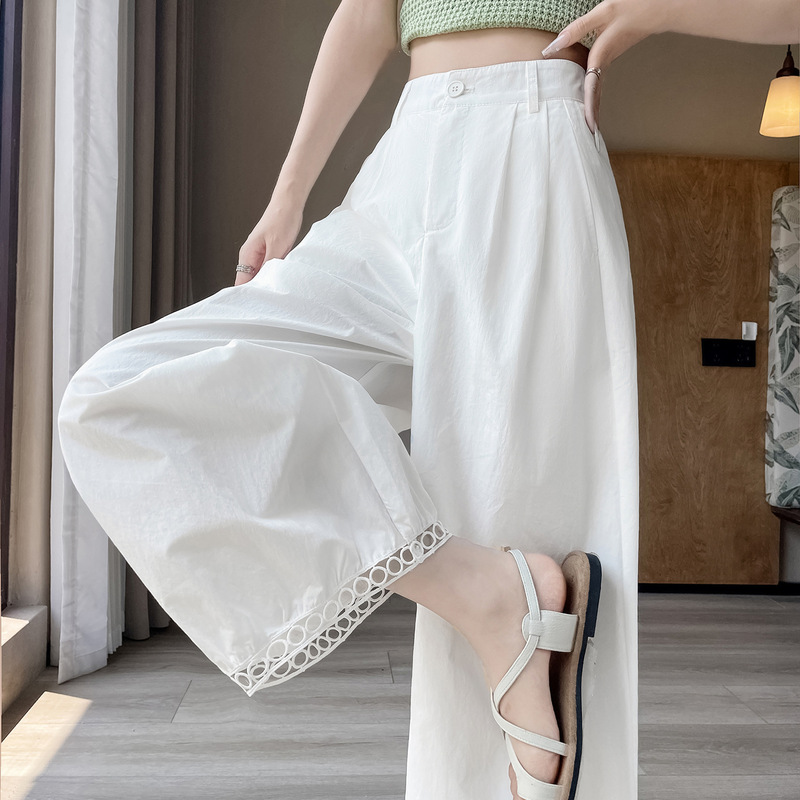 Lace Trim Wide-Leg Cropped Pants for Women 2025 New Loose Slimming Thin Petite Sun-Protective Casual Pants