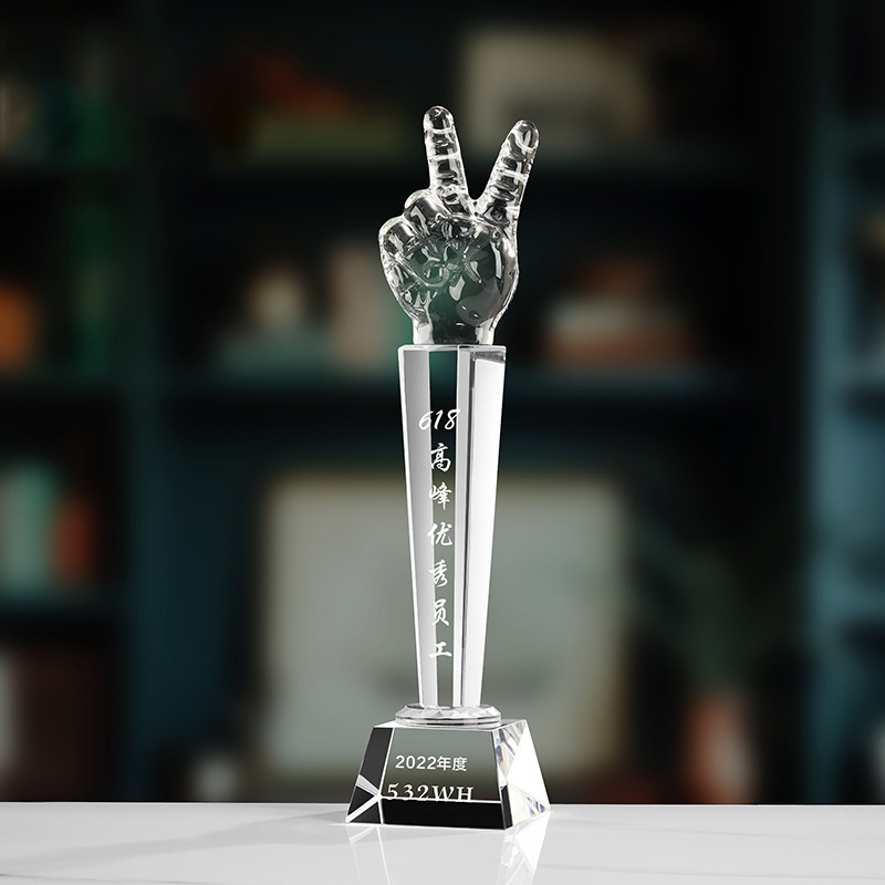 Trofeo de cristal de grabación reunión anual de competición de premios medallas de metal de madera sólida colorido trofeo de cristal impreso