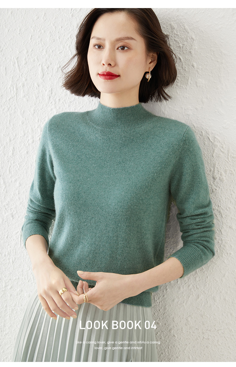 New autumn and winter collection: Semi-high-neck wool sweater, solid color pullover base layer for women, short thickened sweater for women, paired with knitted sweater pic 24