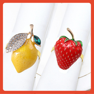 ✅ Strawberry Napkin Western Restaurant Fruit Ring Buckle Lemon New Wholesale Napkin Napkin Manufacturer Ring Alloy E18