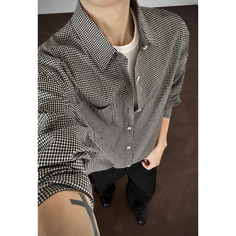 American-Style Plaid Shirt Jacket for Men, Spring Cleanfit Trendy Cool Men's Oversized Loose Long-Sleeve Top